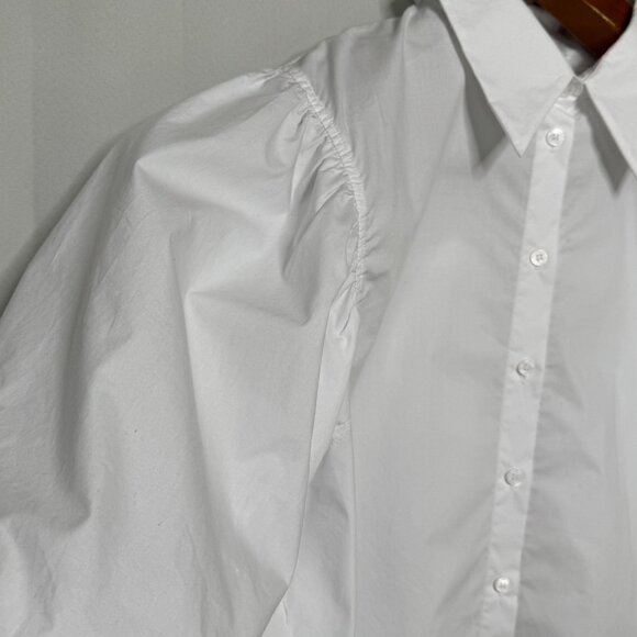 ZARA Collection 100% Cotton Poplin Ballon Puff Sleeve Spread Collar Blouse Large - Picture 6 of 15